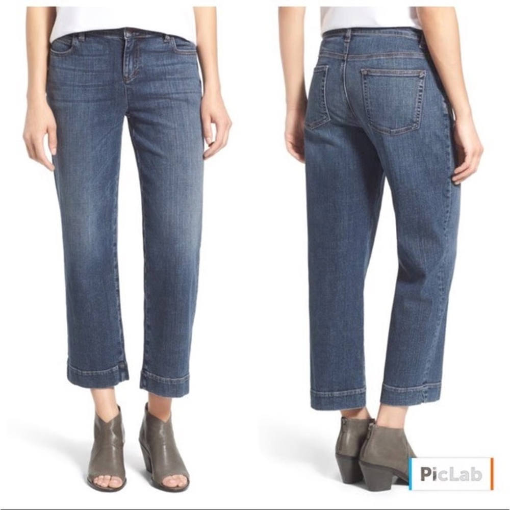 Eileen Fisher Medium Wash Organic Cotton Cropped Denim Straight Leg Jeans 6